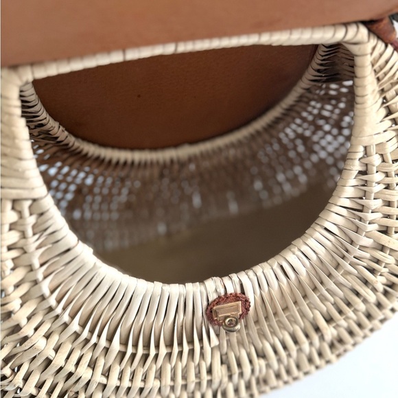 Vintage 50s Art Deco Shell Wicker Leather Basket Bag Retro Rockabilly Pinup Boho - Picture 11 of 11